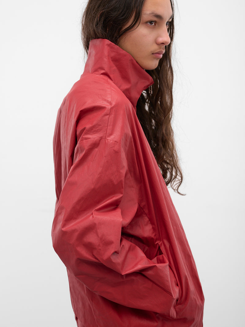 Red Coated Canvas Zip Blouson (BZ-104-02-RED)
