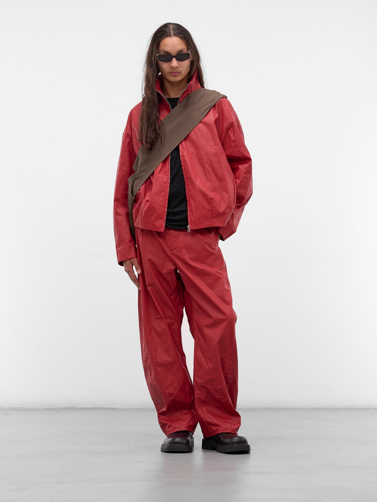 Red Pina Coated Canvas Trousers (TRS-103-03-RED)