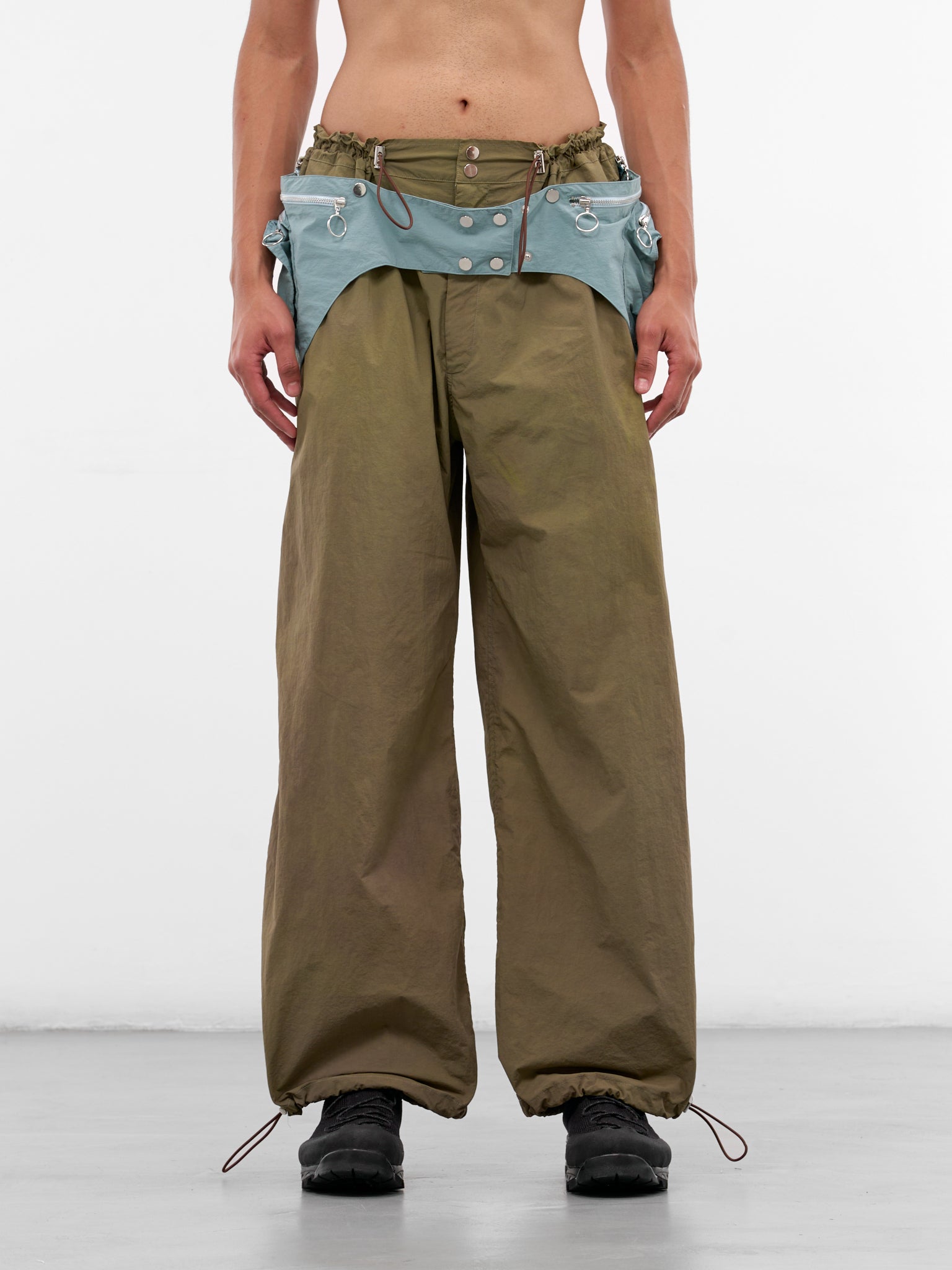 Olive Nylon Utility Wrap Trousers (TRS-UTILWRAP-OLIVE-TURQUOISE)