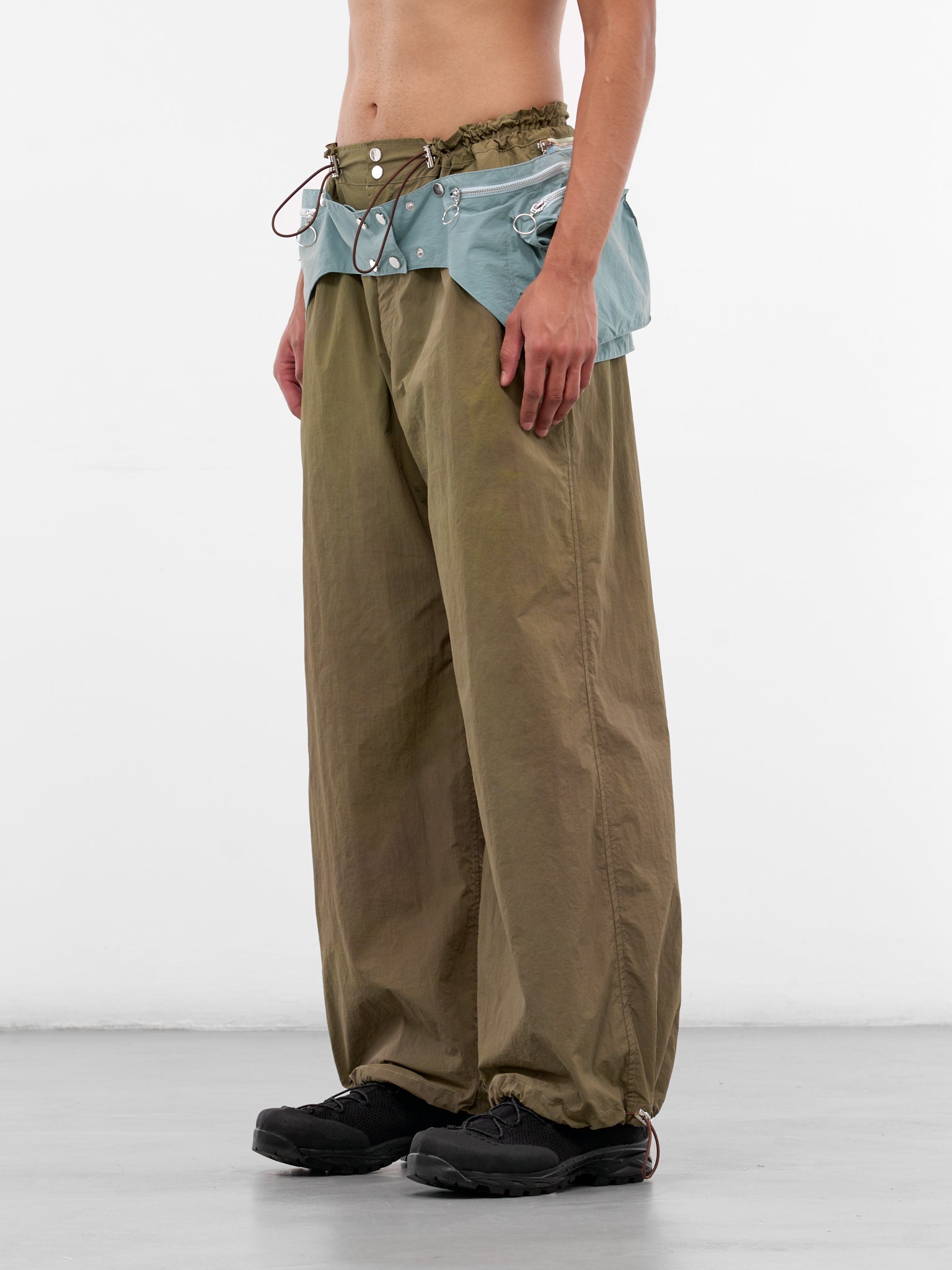 Olive Nylon Utility Wrap Trousers (TRS-UTILWRAP-OLIVE-TURQUOISE)
