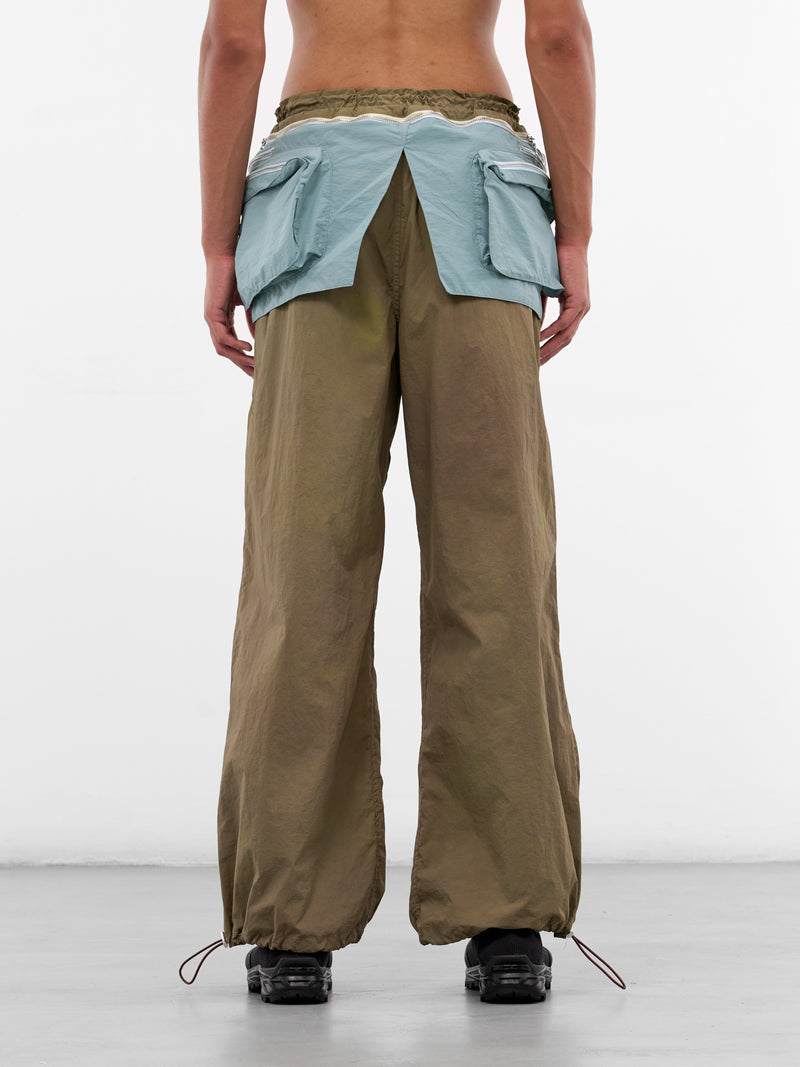 Olive Nylon Utility Wrap Trousers (TRS-UTILWRAP-OLIVE-TURQUOISE)