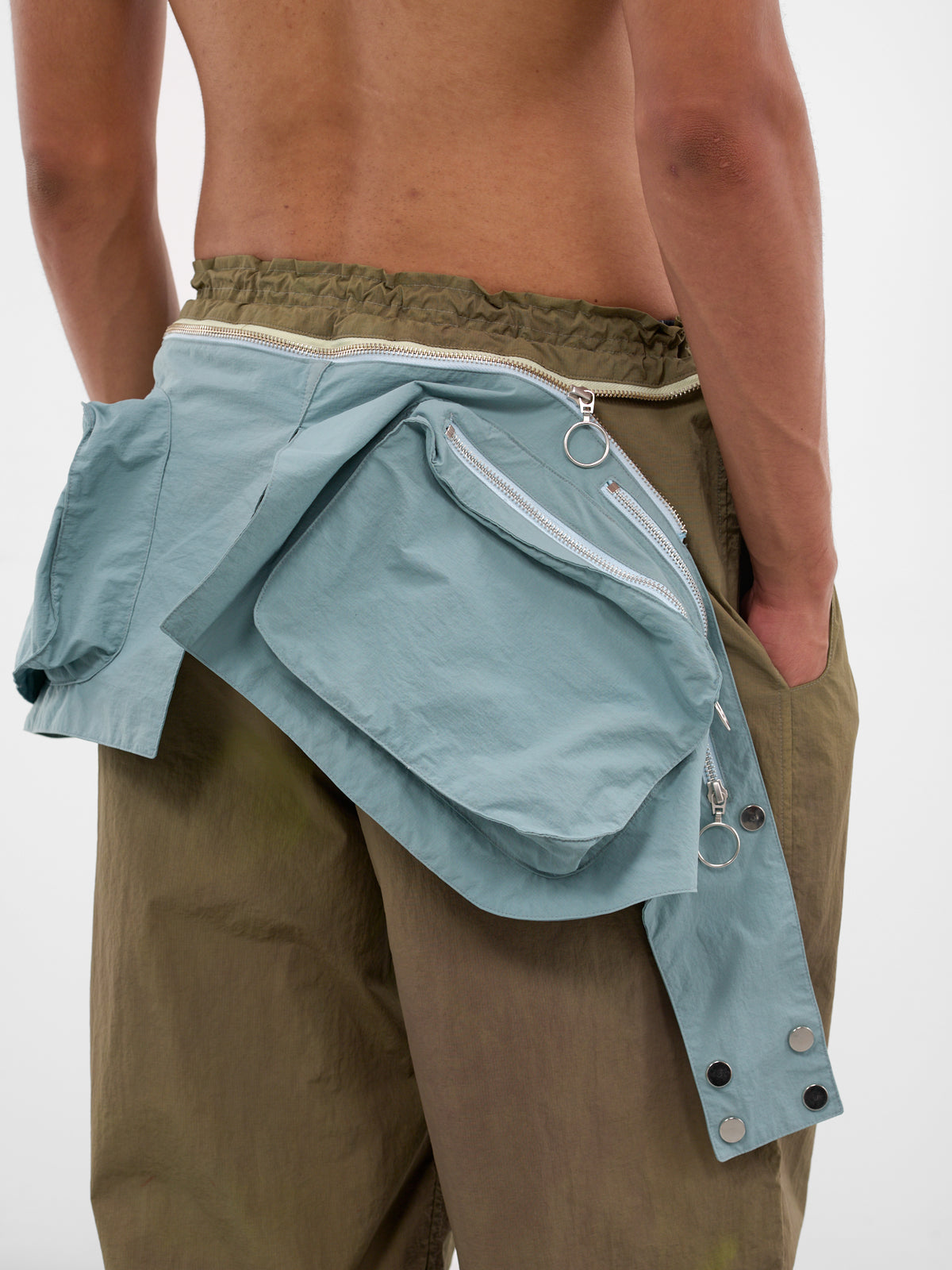 Olive Nylon Utility Wrap Trousers (TRS-UTILWRAP-OLIVE-TURQUOISE)