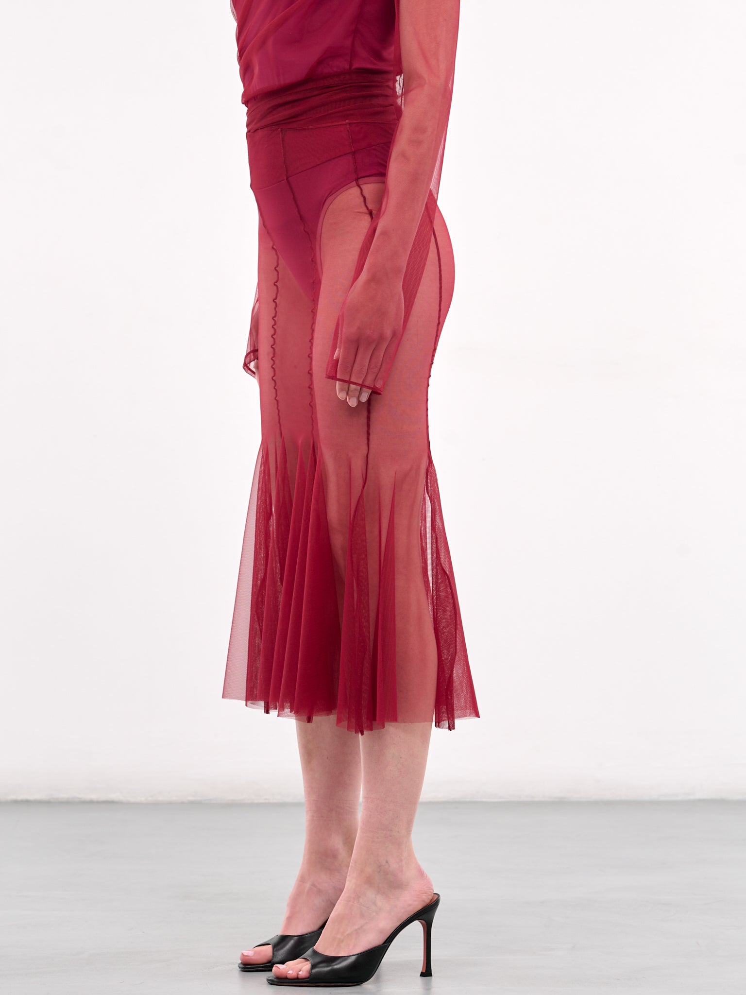 Flared Midi Skirt (SKT059B-SHOW-BURGUNDY)