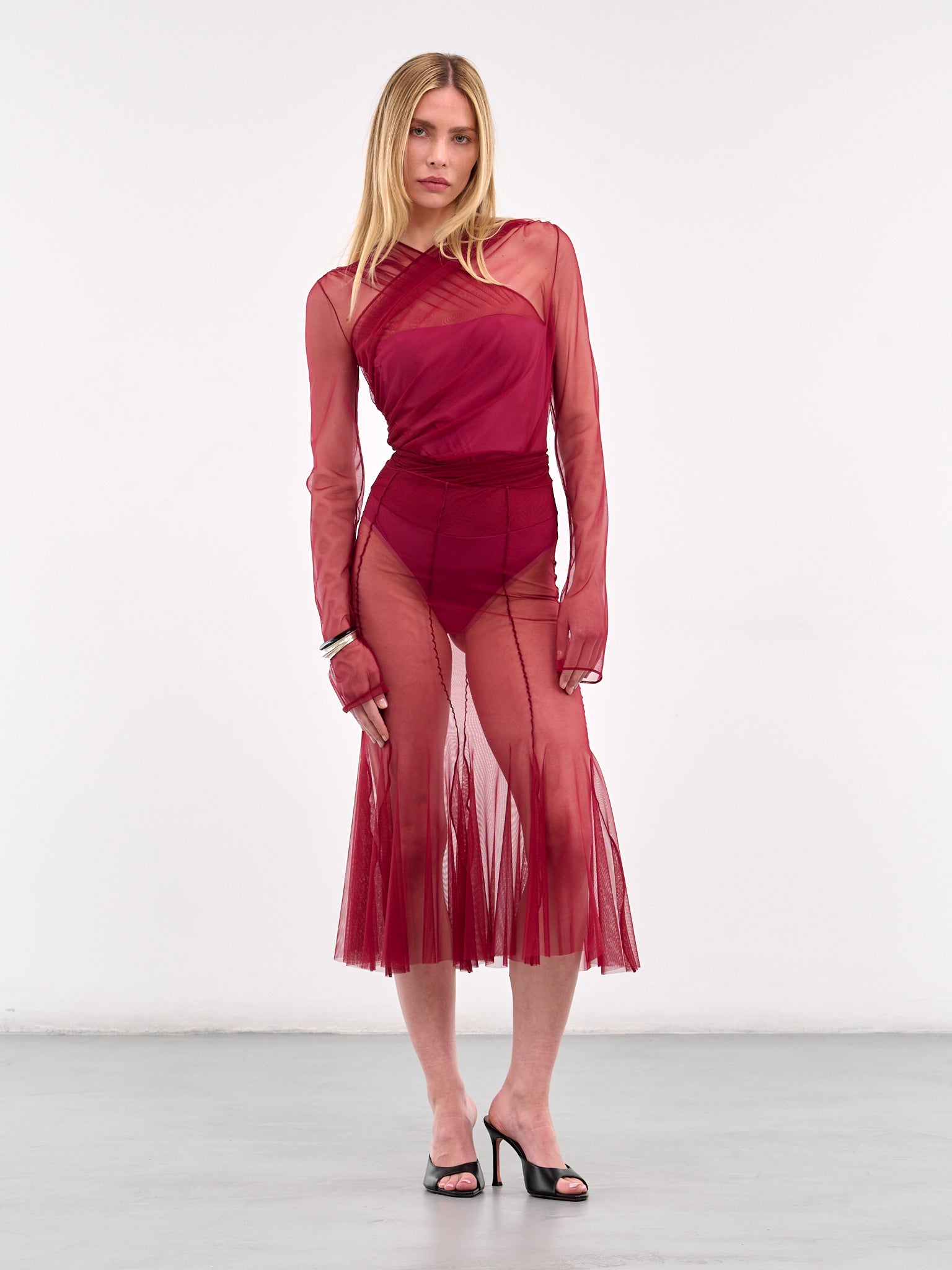 Flared Midi Skirt (SKT059B-SHOW-BURGUNDY)