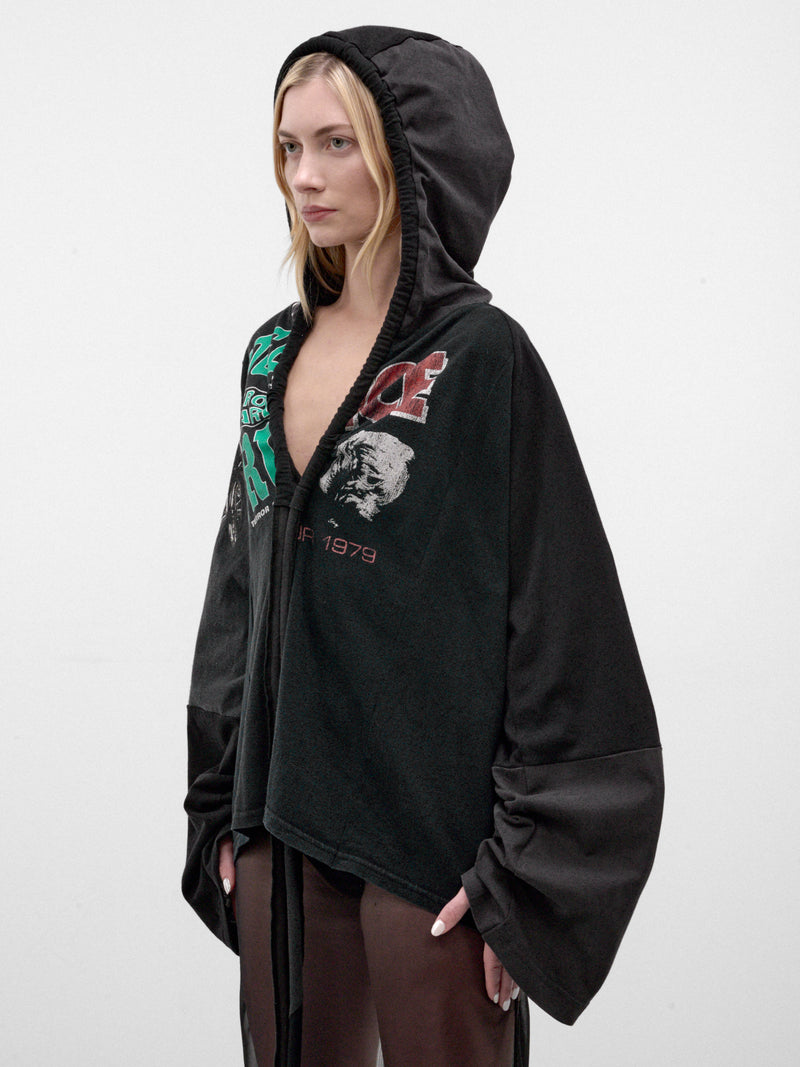Black Oversized Reconstructed Graphic Hoodie (TS-HOODIE-BLACK-MULTI)