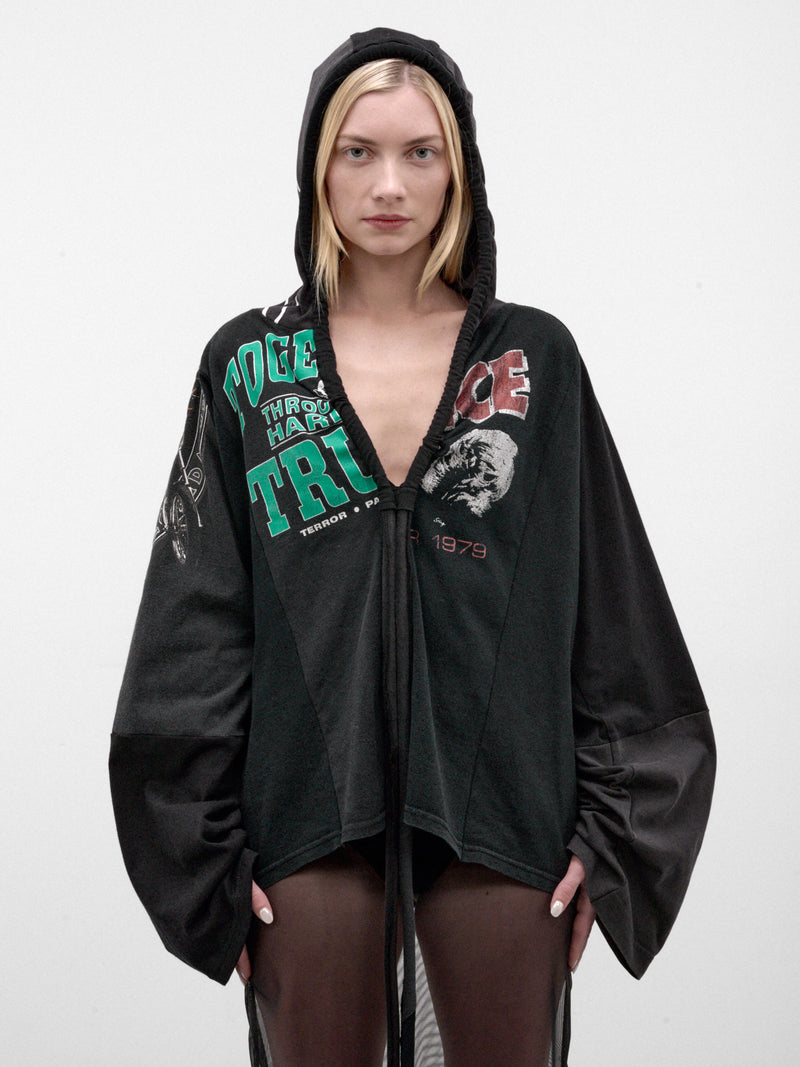 Black Oversized Reconstructed Graphic Hoodie (TS-HOODIE-BLACK-MULTI)