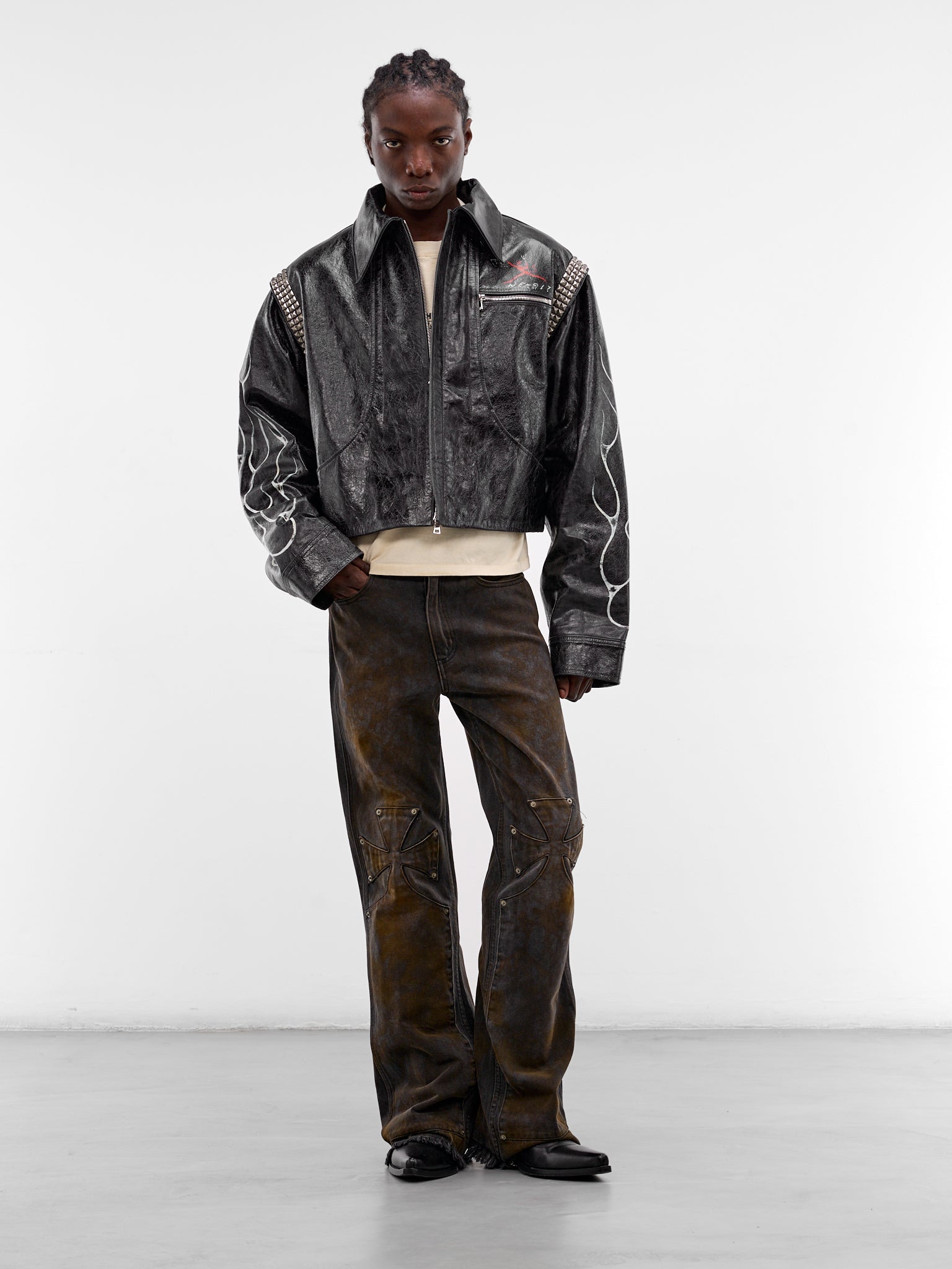 Hand-Painted Leather Teen Angel Jacket (JKT03-BLK-RED)