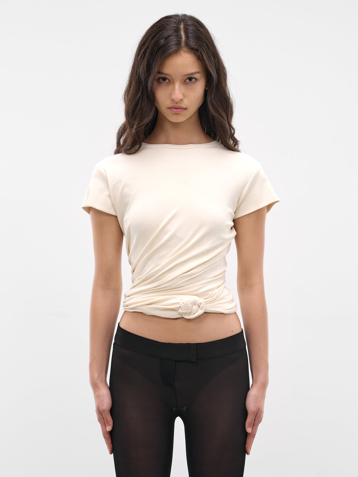 Cream Twisted Gathering Crop Tee (TSHIRT01-CREAM)