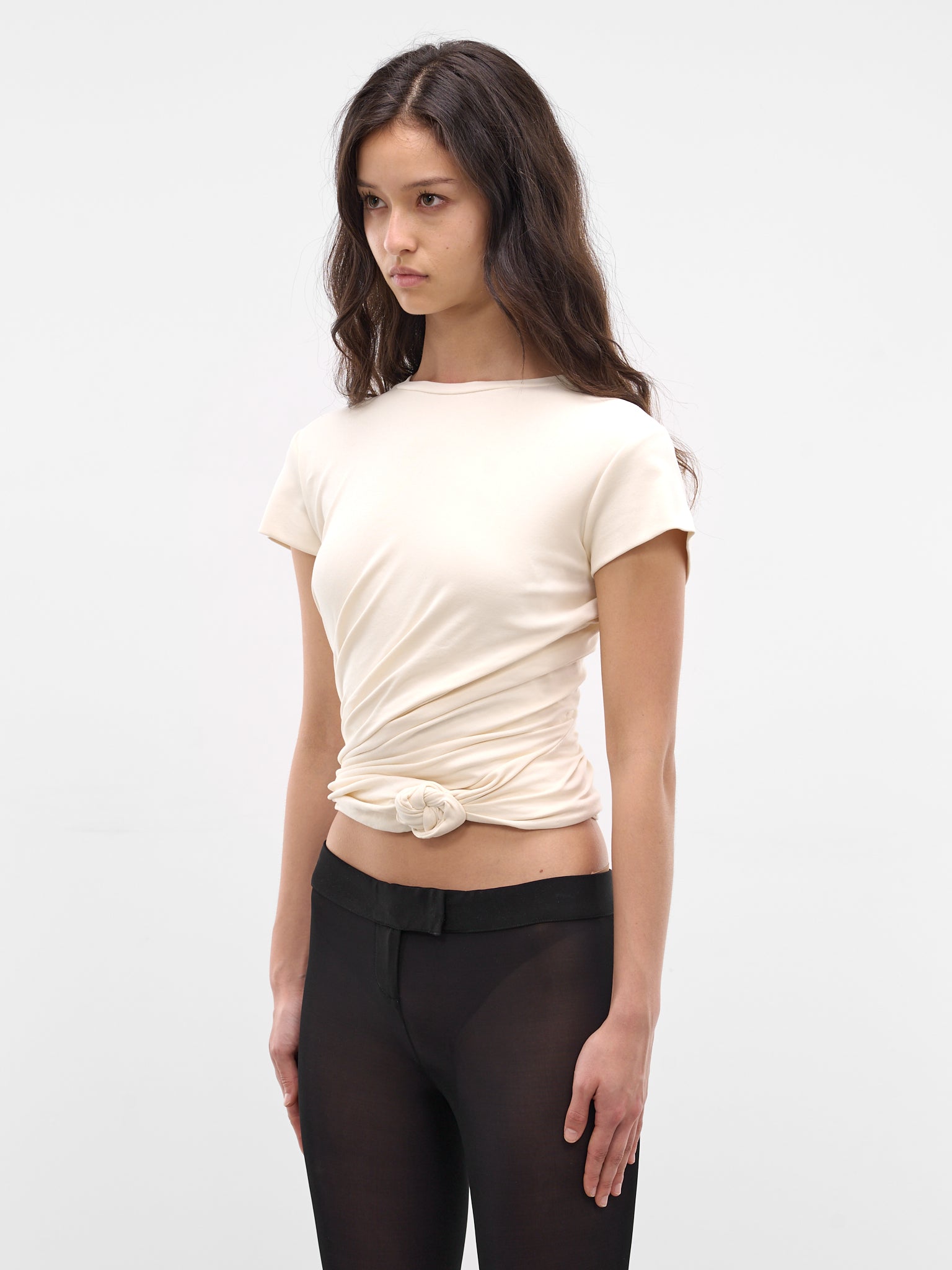 Cream Twisted Gathering Crop Tee (TSHIRT01-CREAM)