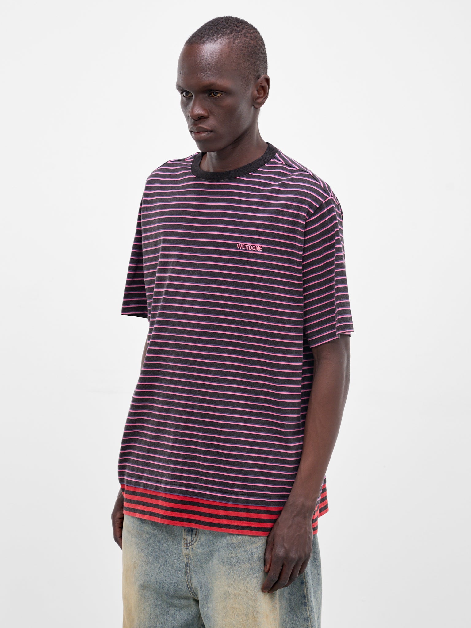 Pink Layered Striped Logo Tee (TT0-26-743-U-PK-PINK)