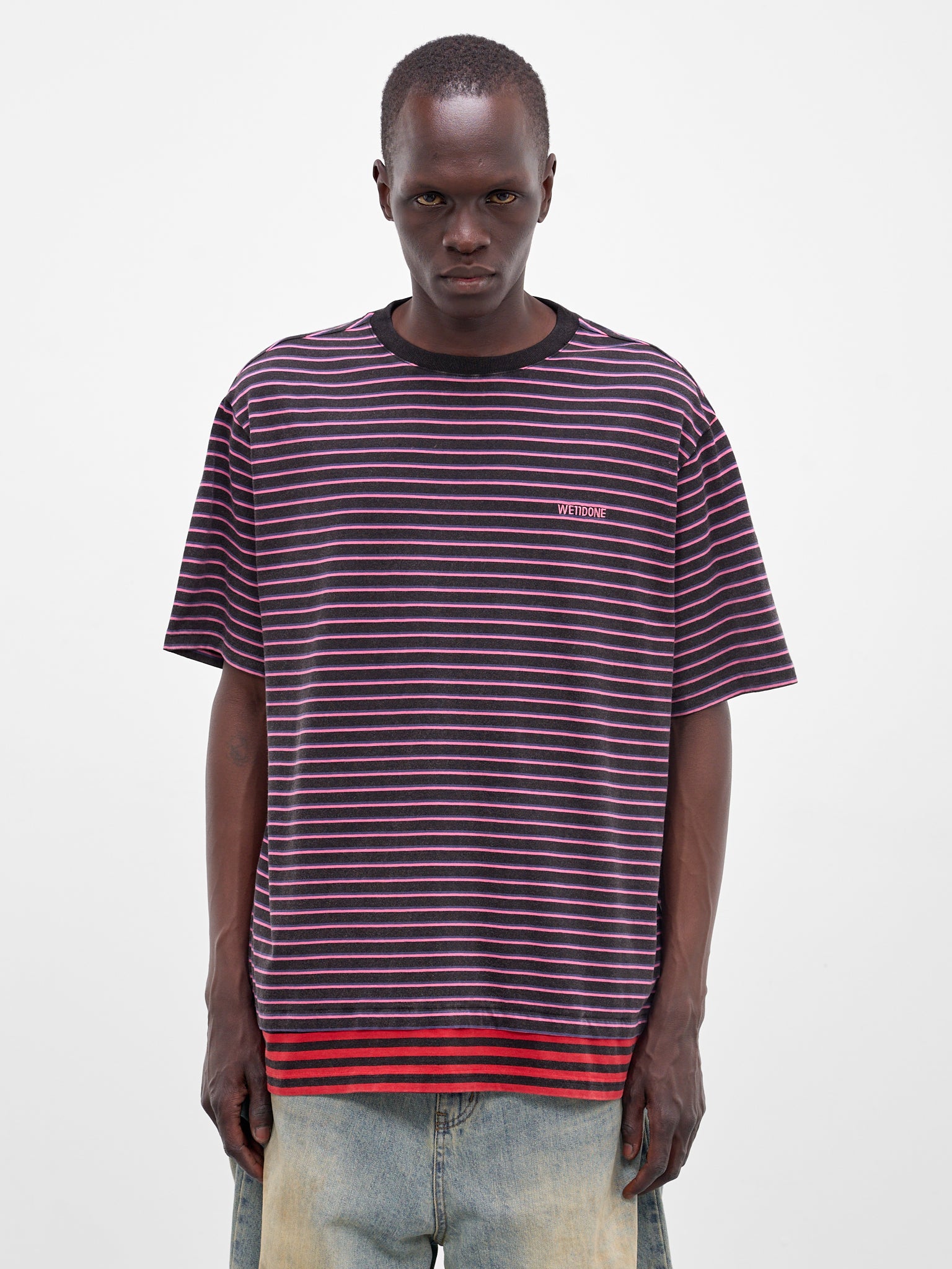 Pink Layered Striped Logo Tee (TT0-26-743-U-PK-PINK)