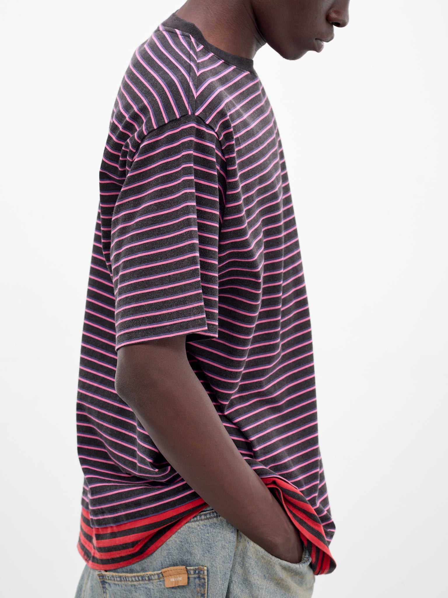 Pink Layered Striped Logo Tee (TT0-26-743-U-PK-PINK)