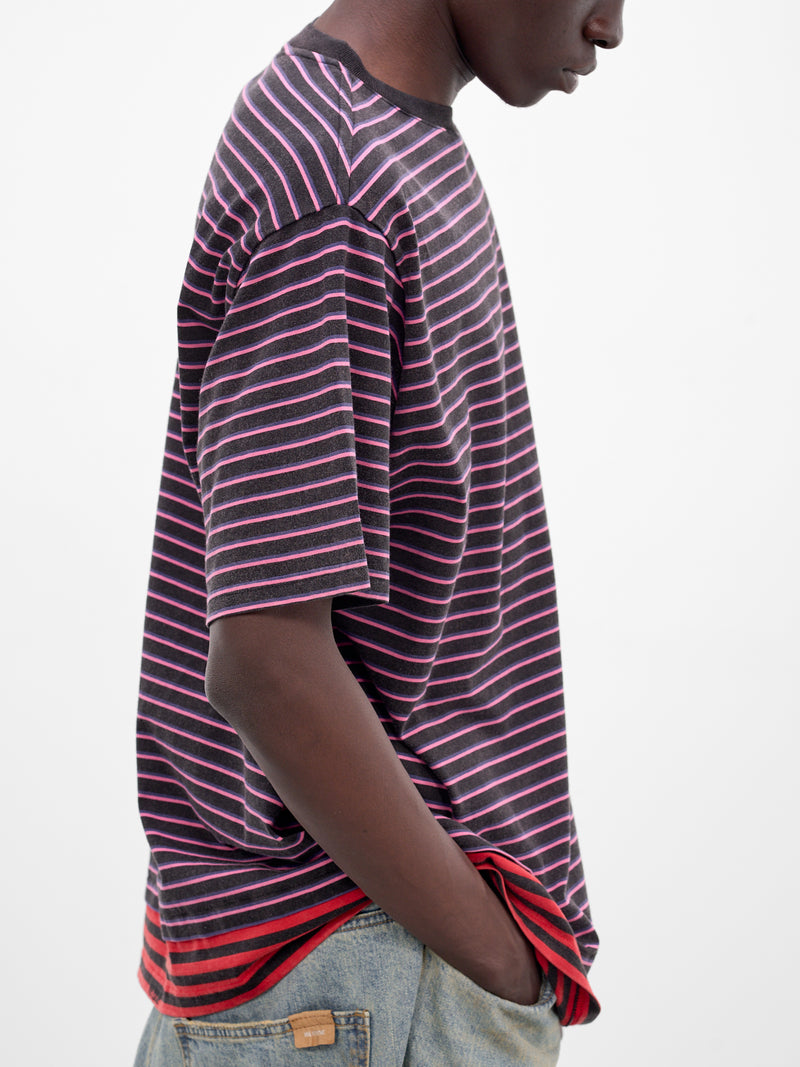 Pink Layered Striped Logo Tee (TT0-26-743-U-PK-PINK)