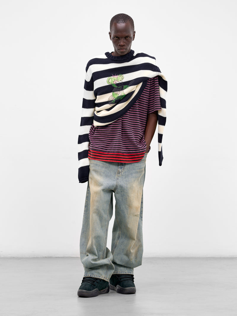 Graphic Striped Knit Sweater (KO0-26-662-U-NV-NAVY)