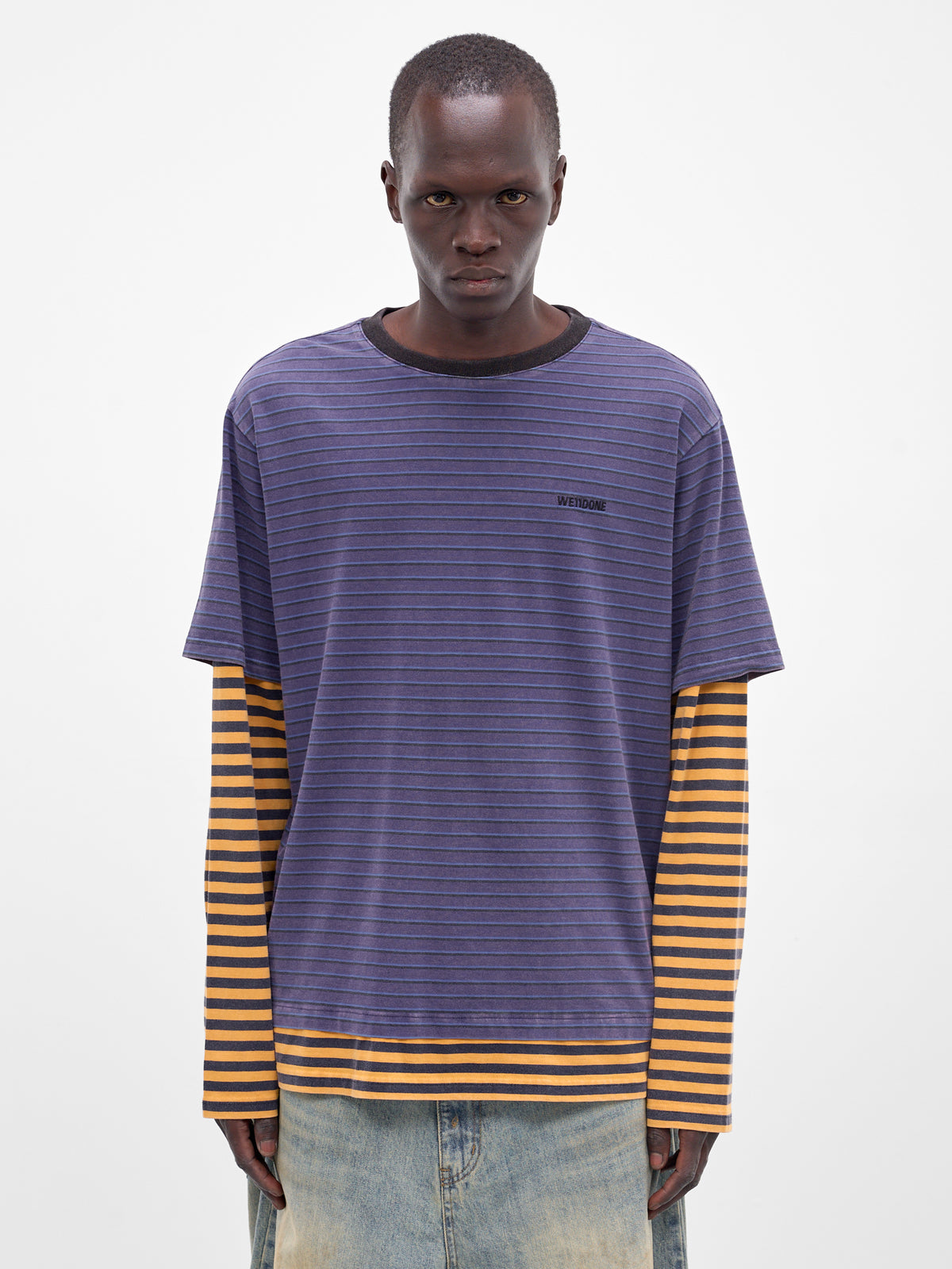 Layered Long Sleeve Striped Tee (TT0-26-744-U-BL-BLUE)