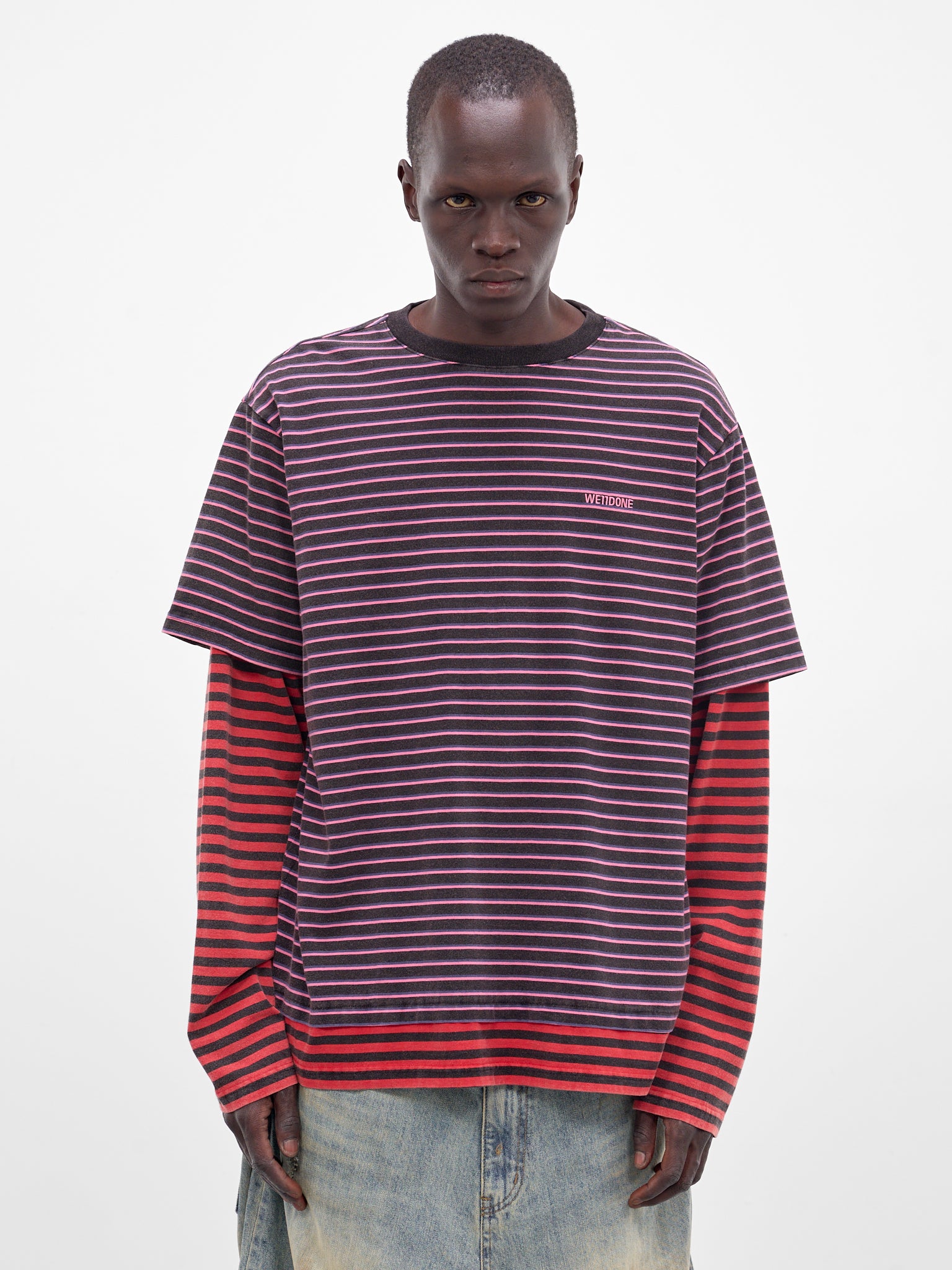 Layered Long Sleeve Striped Tee (TT0-26-744-U-PK-PINK)