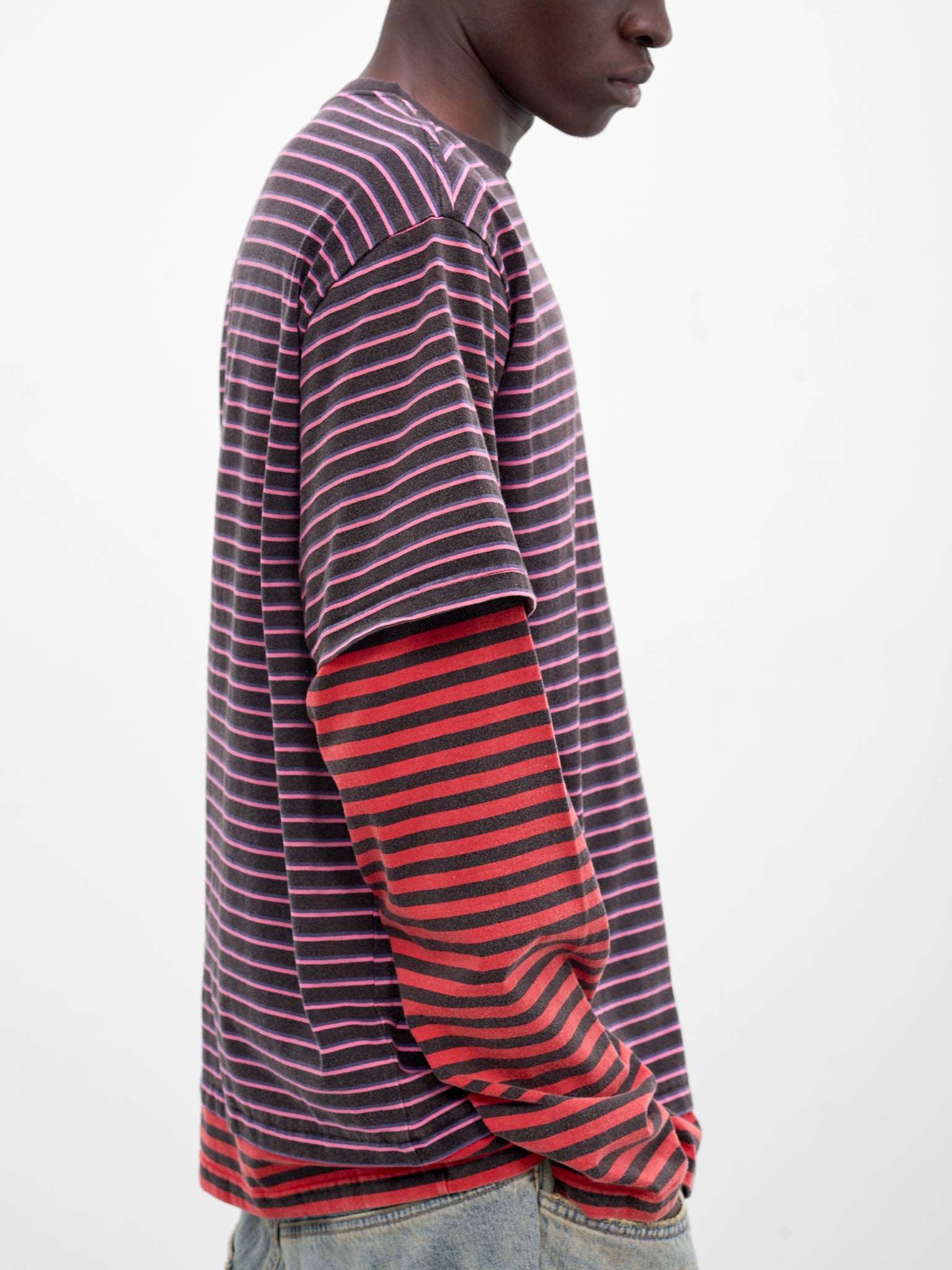 Layered Long Sleeve Striped Tee (TT0-26-744-U-PK-PINK)