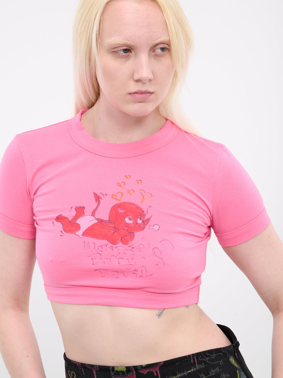 Cropped Doodle Graphic Tee (TT1-24-735-W-PINK)
