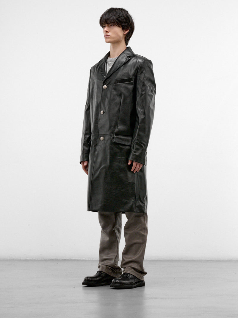 Black Leather Single-Breasted Coat (TUMY0163U0-ULV899-BLACK)