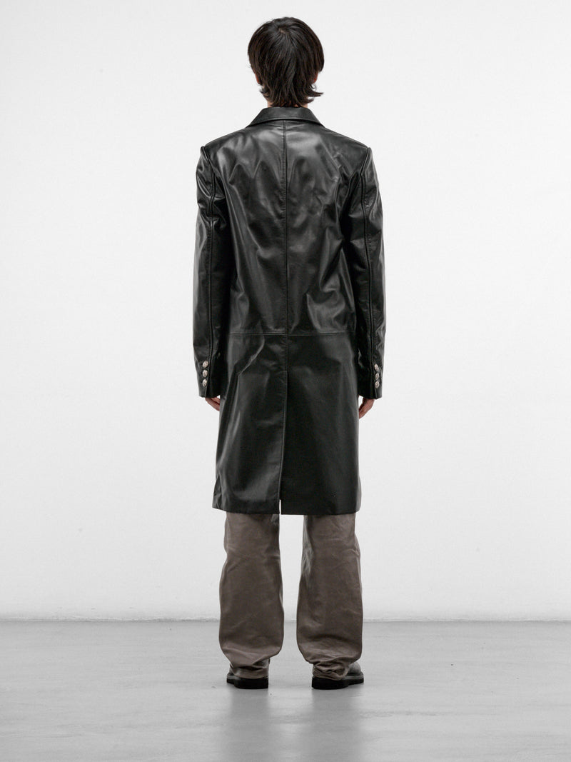 Black Leather Single-Breasted Coat (TUMY0163U0-ULV899-BLACK)