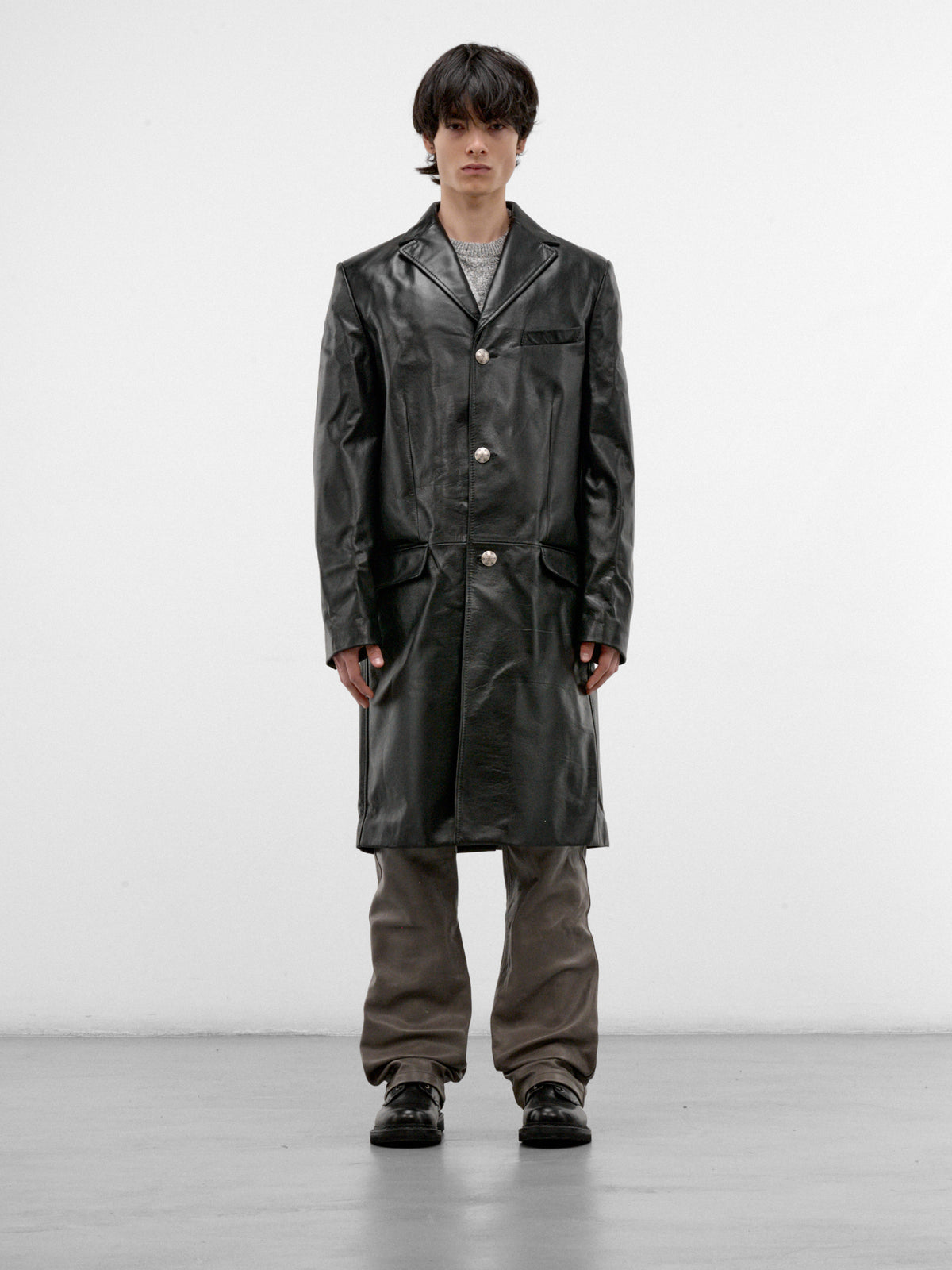 Black Leather Single-Breasted Coat (TUMY0163U0-ULV899-BLACK)