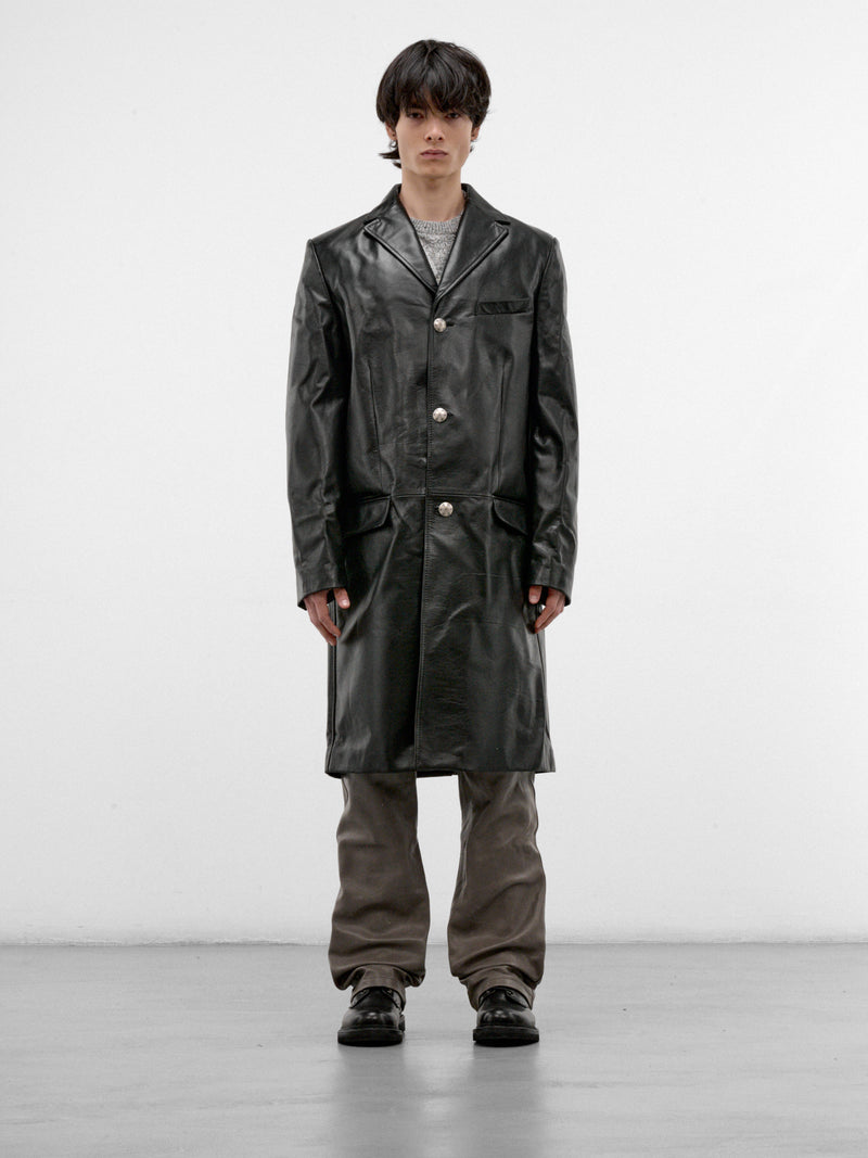 Black Leather Single-Breasted Coat (TUMY0163U0-ULV899-BLACK)