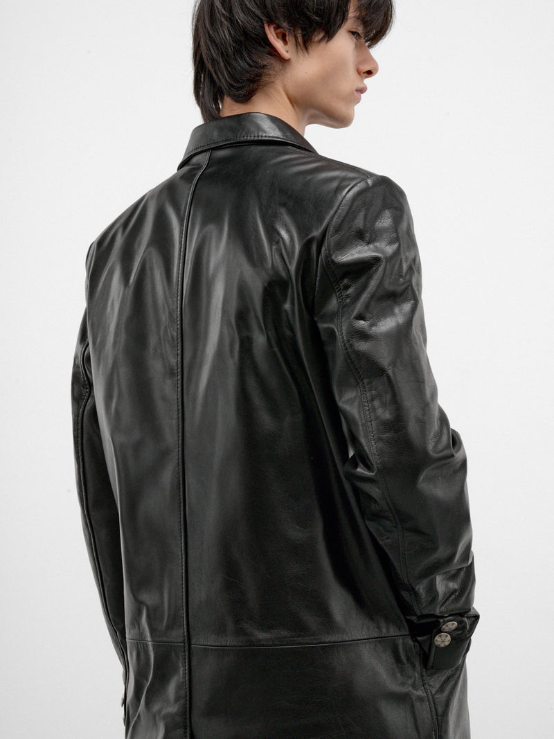 Black Leather Single-Breasted Coat (TUMY0163U0-ULV899-BLACK)