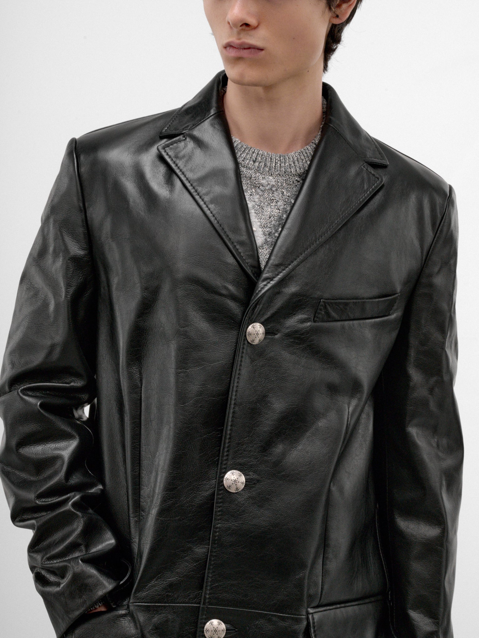 Black Leather Single-Breasted Coat (TUMY0163U0-ULV899-BLACK)