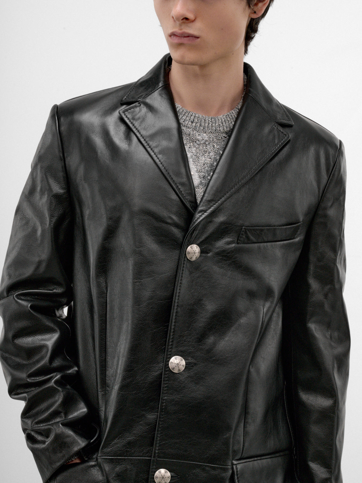 Black Leather Single-Breasted Coat (TUMY0163U0-ULV899-BLACK)