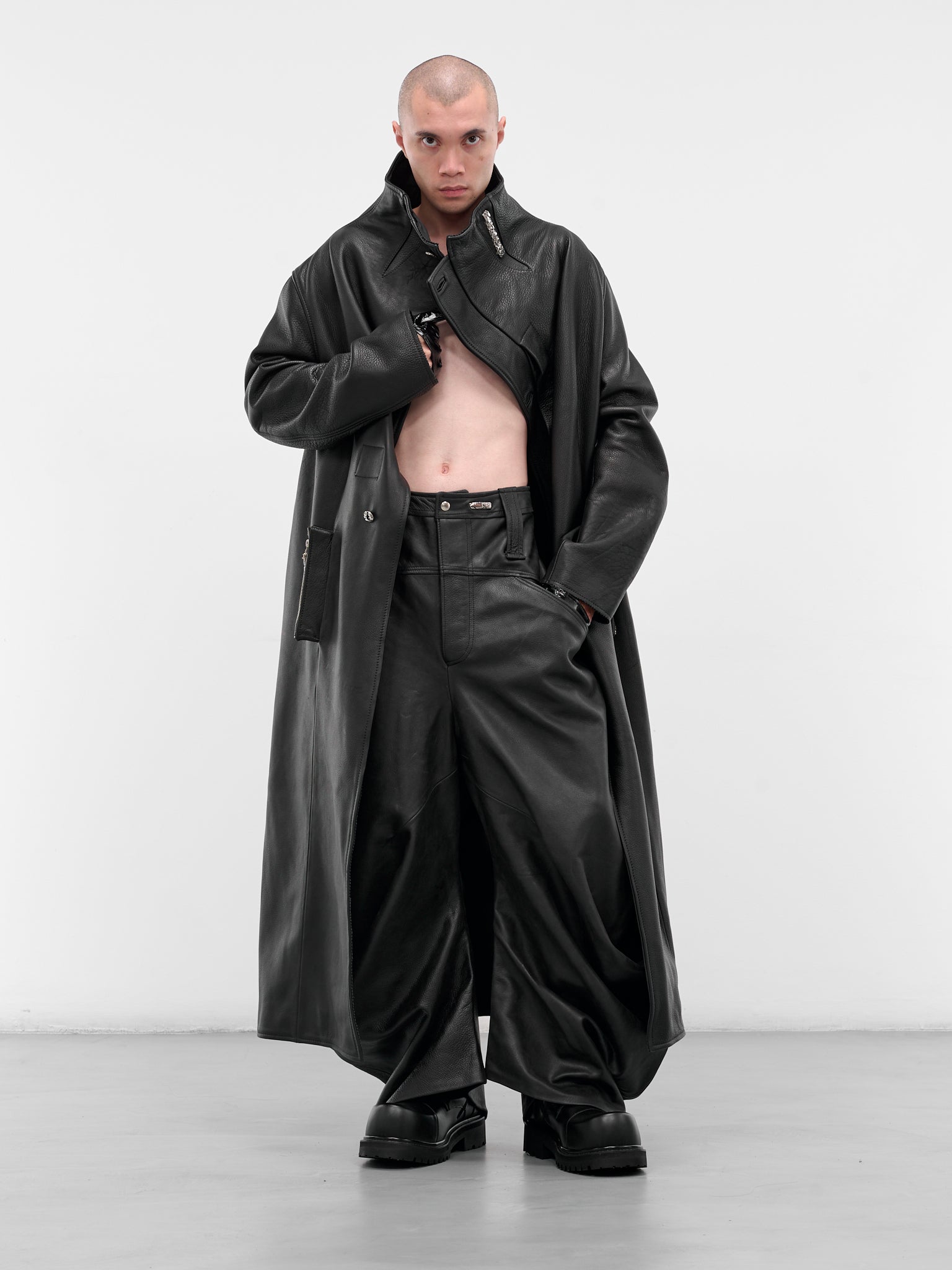 Black Leather Twisted Baggy Trousers (TWISTED-BAGGY-BLACK)
