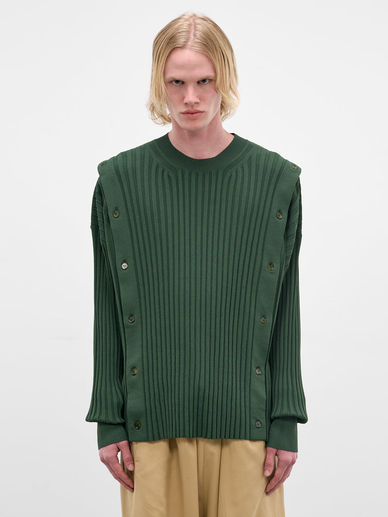 Green Rib-Knit Buttoned Sweater (U241-Y003-V002-SAFARI-GREEN)