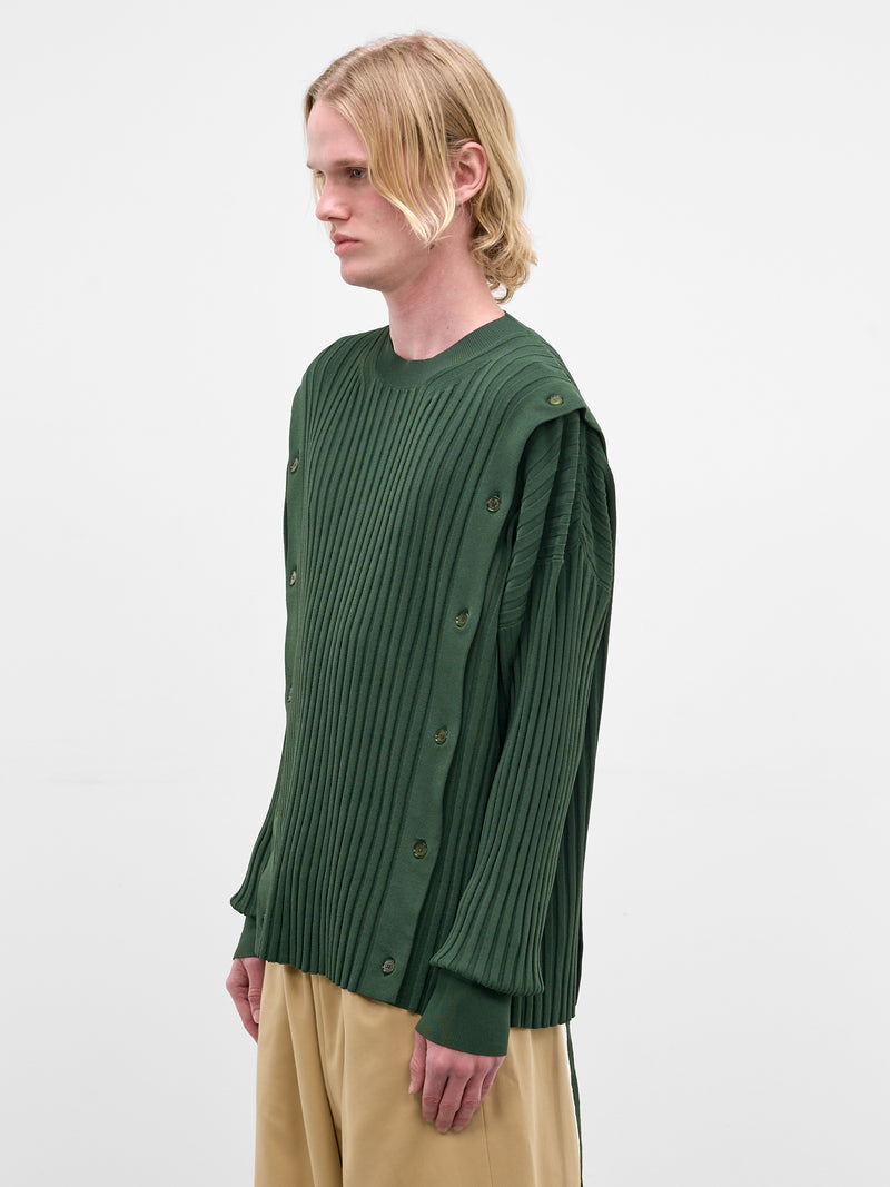 Green Rib-Knit Buttoned Sweater (U241-Y003-V002-SAFARI-GREEN)
