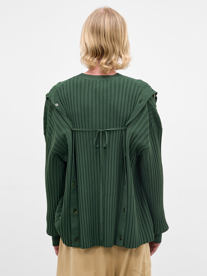 Green Rib-Knit Buttoned Sweater (U241-Y003-V002-SAFARI-GREEN)