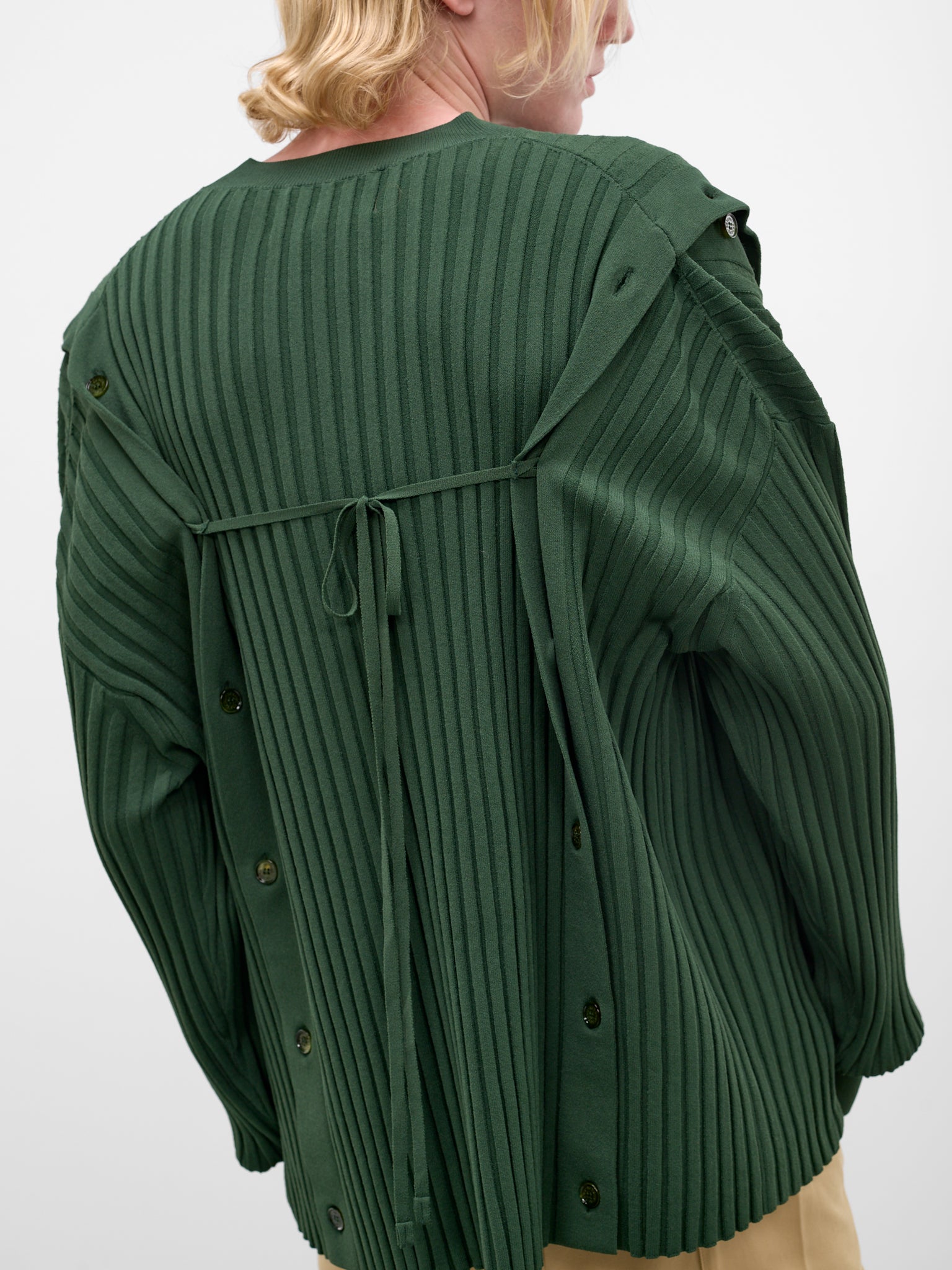Green Rib-Knit Buttoned Sweater (U241-Y003-V002-SAFARI-GREEN)