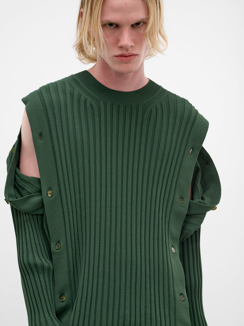 Green Rib-Knit Buttoned Sweater (U241-Y003-V002-SAFARI-GREEN)