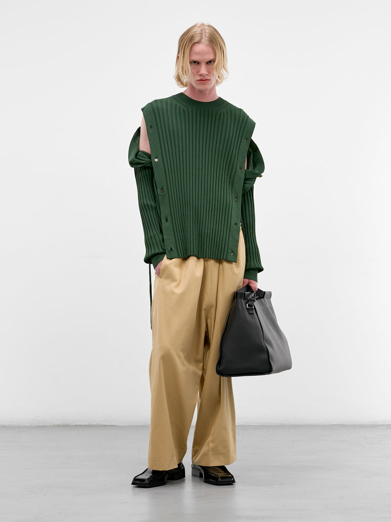 Green Rib-Knit Buttoned Sweater (U241-Y003-V002-SAFARI-GREEN)