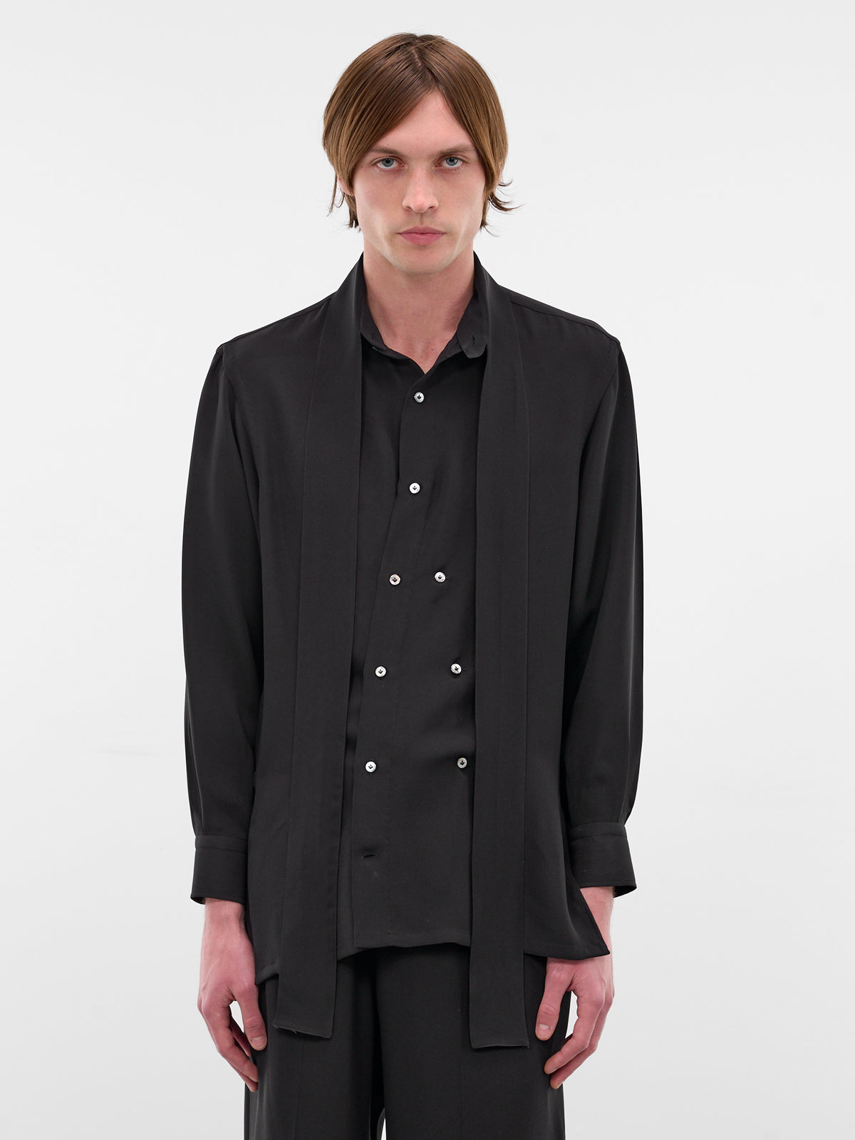 Black Silk Kimono Button-Up Shirt (U252-H014-S023-BLACK)