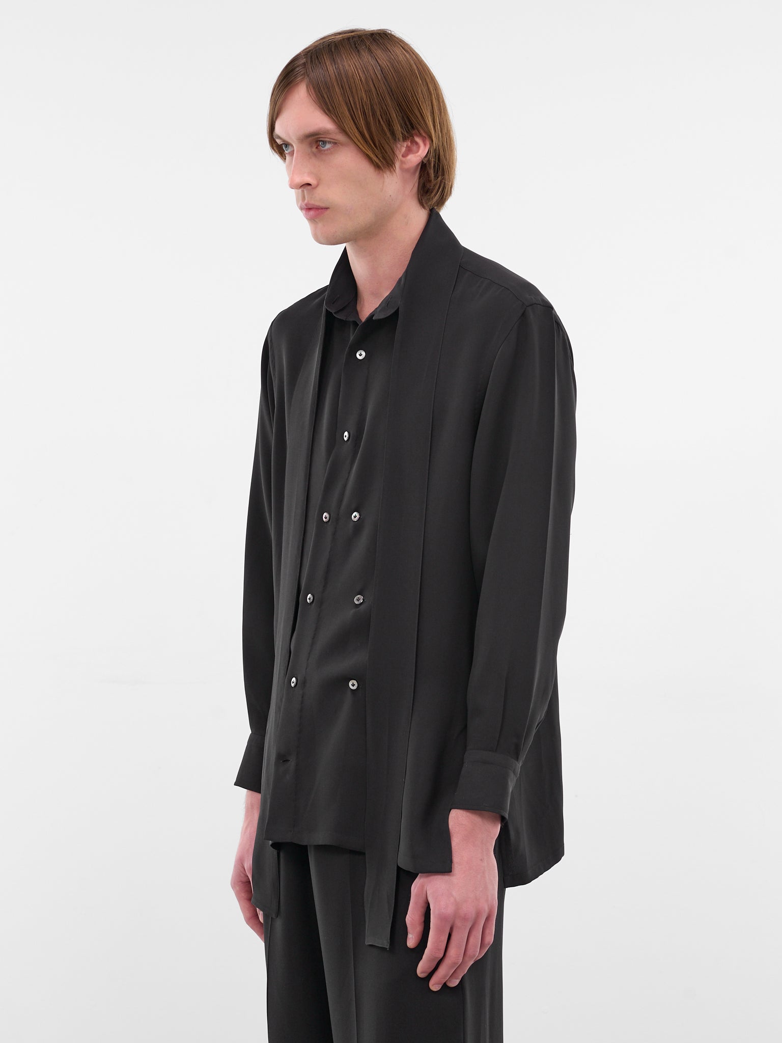 Black Silk Kimono Button-Up Shirt (U252-H014-S023-BLACK)