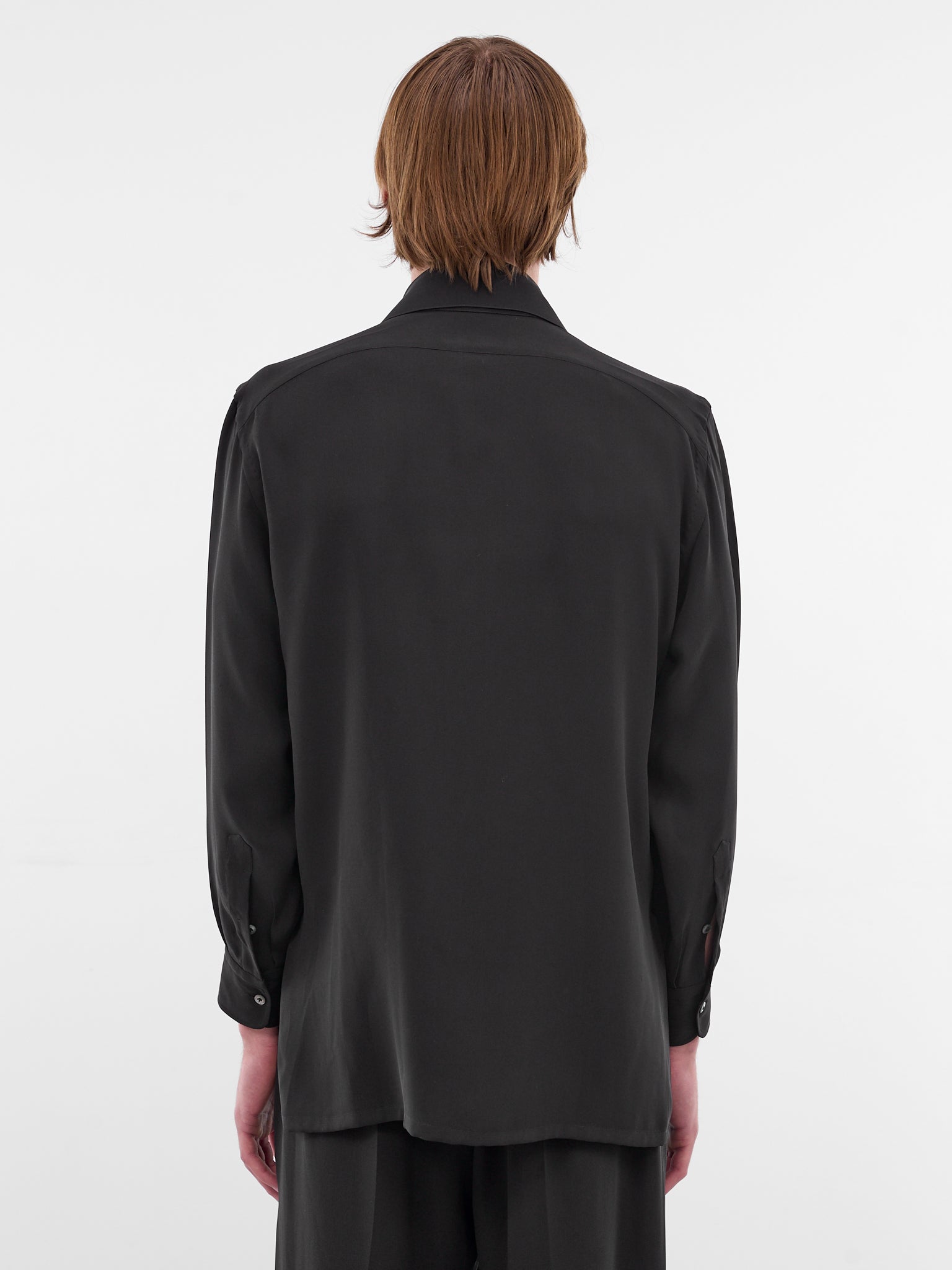 Black Silk Kimono Button-Up Shirt (U252-H014-S023-BLACK)