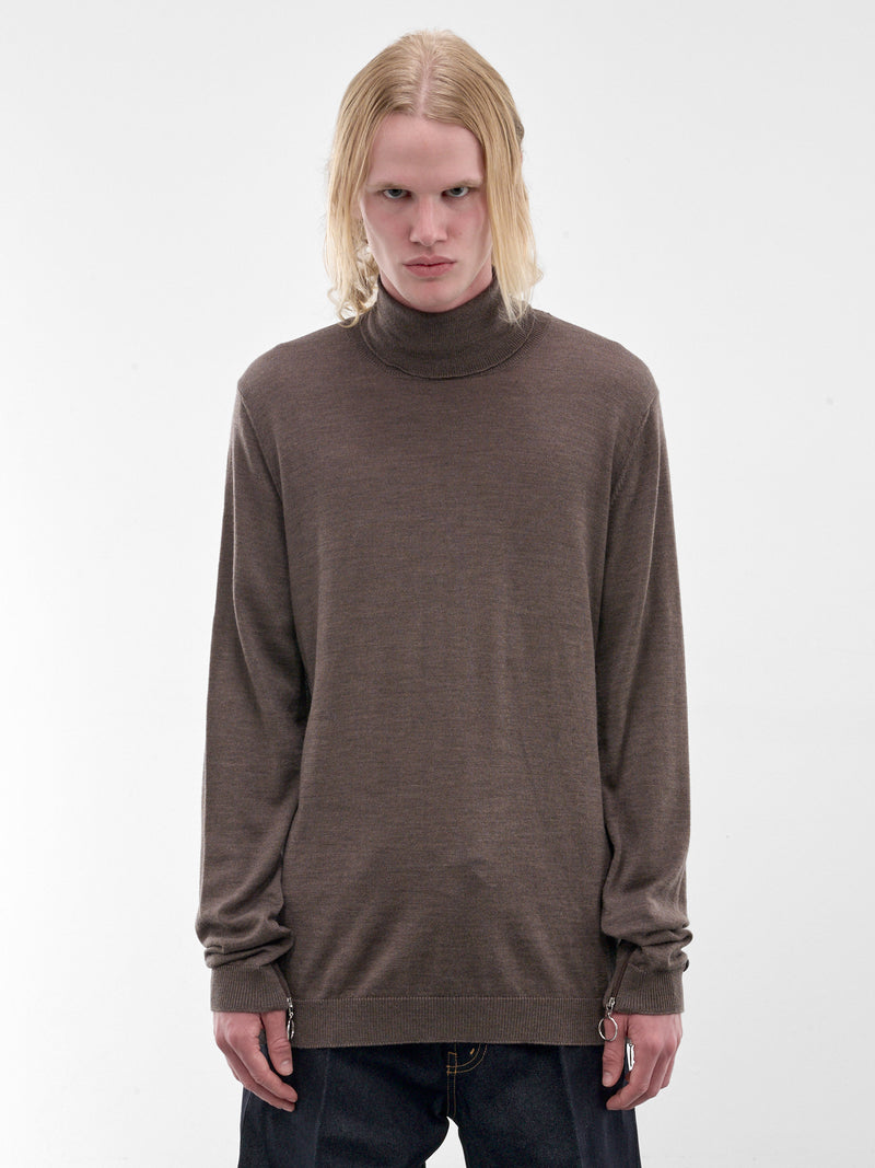 Brown Zip Vent Knit Turtleneck (U252-Y011-W043-BROWN)