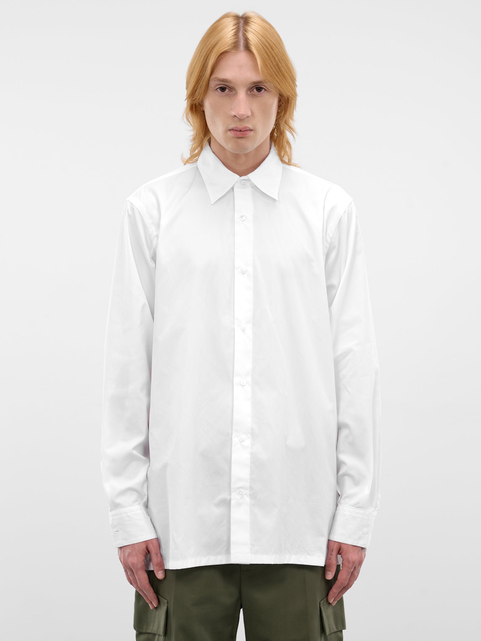 White Cotton Vent Cuffs Shirt (U261-H047-C004-WHITE)