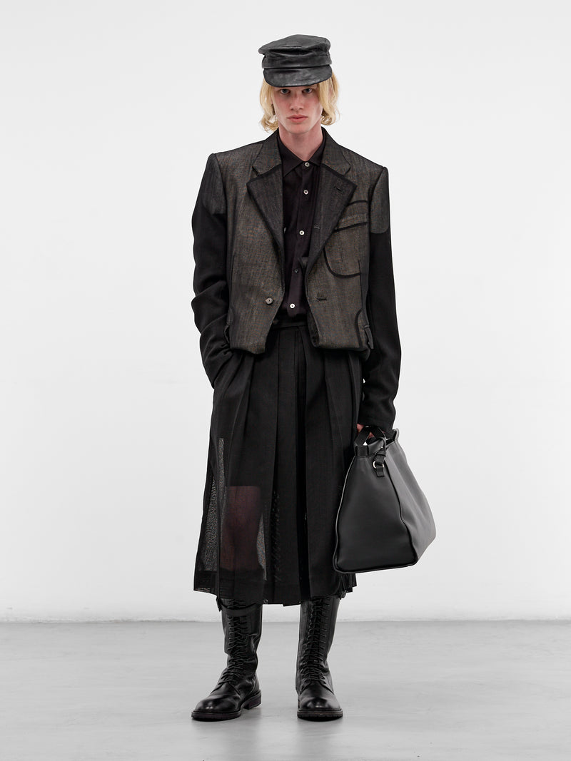 Black Wool Fishnet Hakama Pants (U261-P007-W052-BLACK)