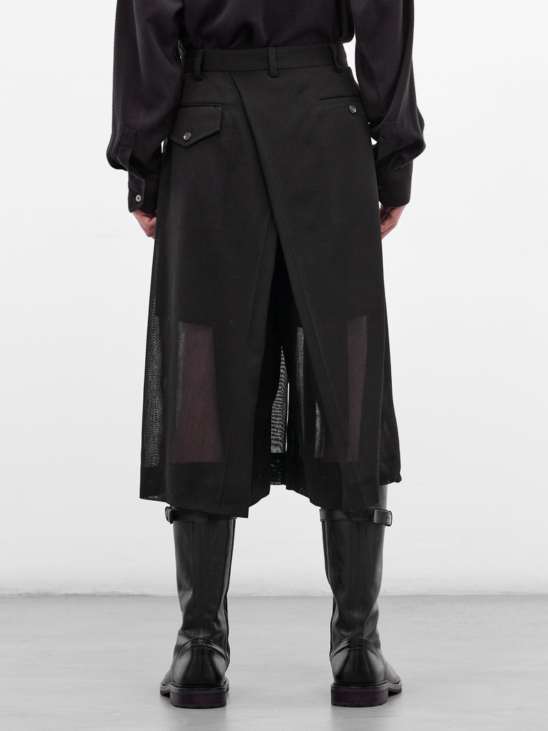 Black Wool Fishnet Hakama Pants (U261-P007-W052-BLACK)