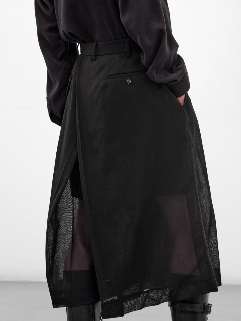 Black Wool Fishnet Hakama Pants (U261-P007-W052-BLACK)