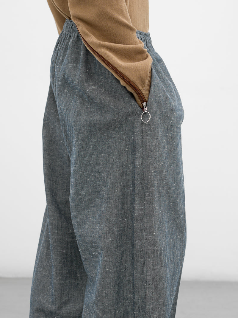 Indigo Paper Chambray Baggy Trousers (U261-P048-C019-INDIGO)