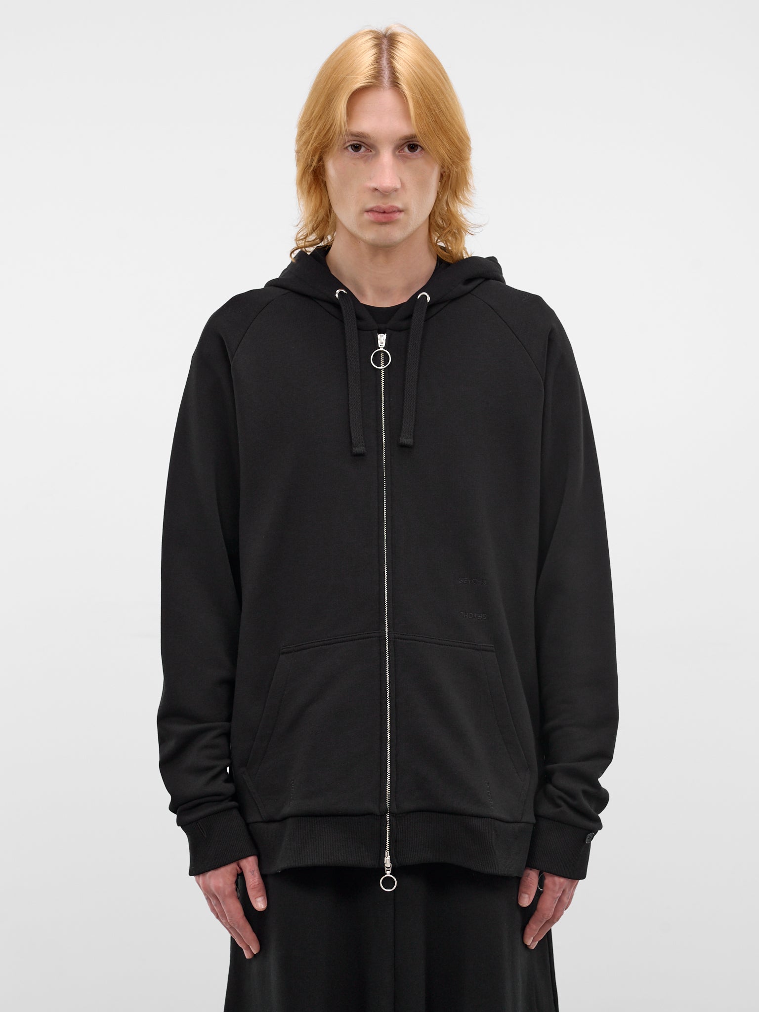 Black Cotton Raglan Zip Hoodie (U261-T041-C042-BLACK)