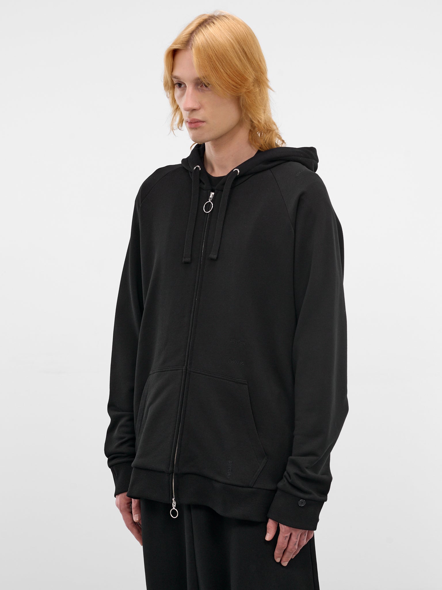 Black Cotton Raglan Zip Hoodie (U261-T041-C042-BLACK)
