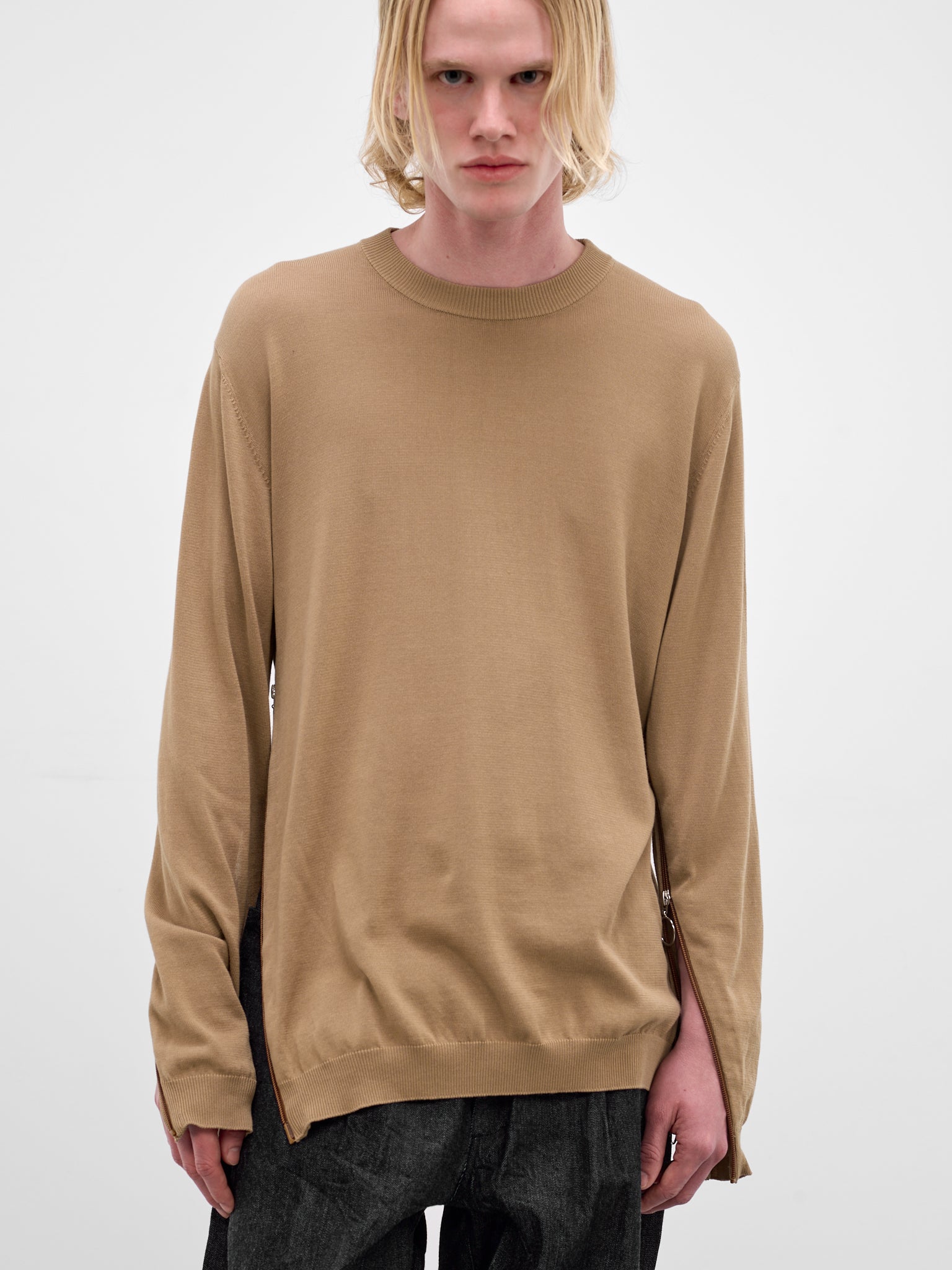 Beige Cotton Knit Crewneck Sweater (U261-Y014-C044-BEIGE)
