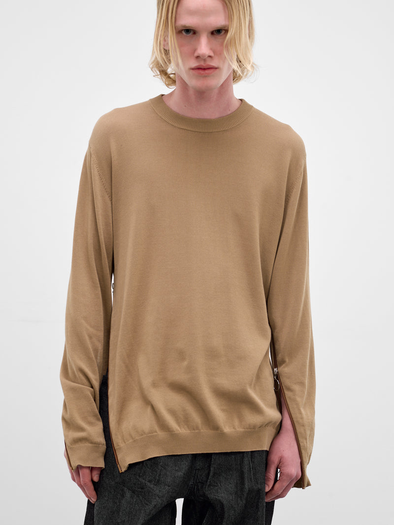 Beige Cotton Knit Crewneck Sweater (U261-Y014-C044-BEIGE)