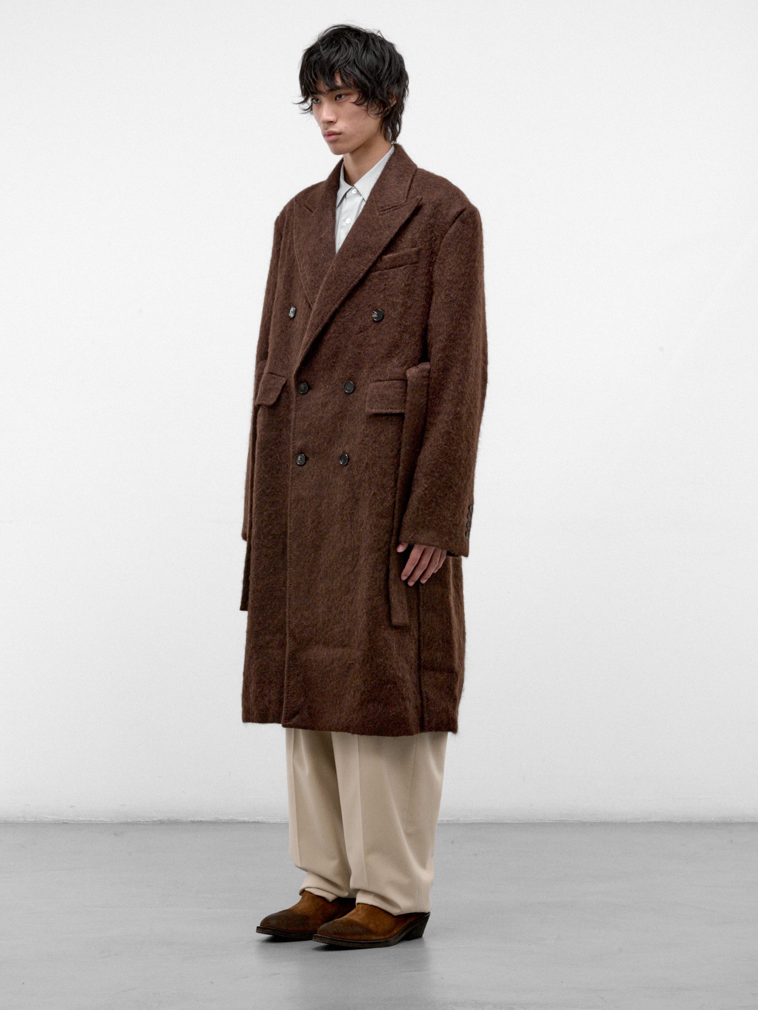 Brown Mohair Double-Breasted Coat (U262-C039-W065-BROWN)